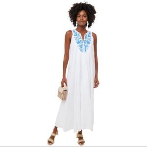 Tuckernuck NWT White with Blue Embroidery Cyprus Maxi Dress